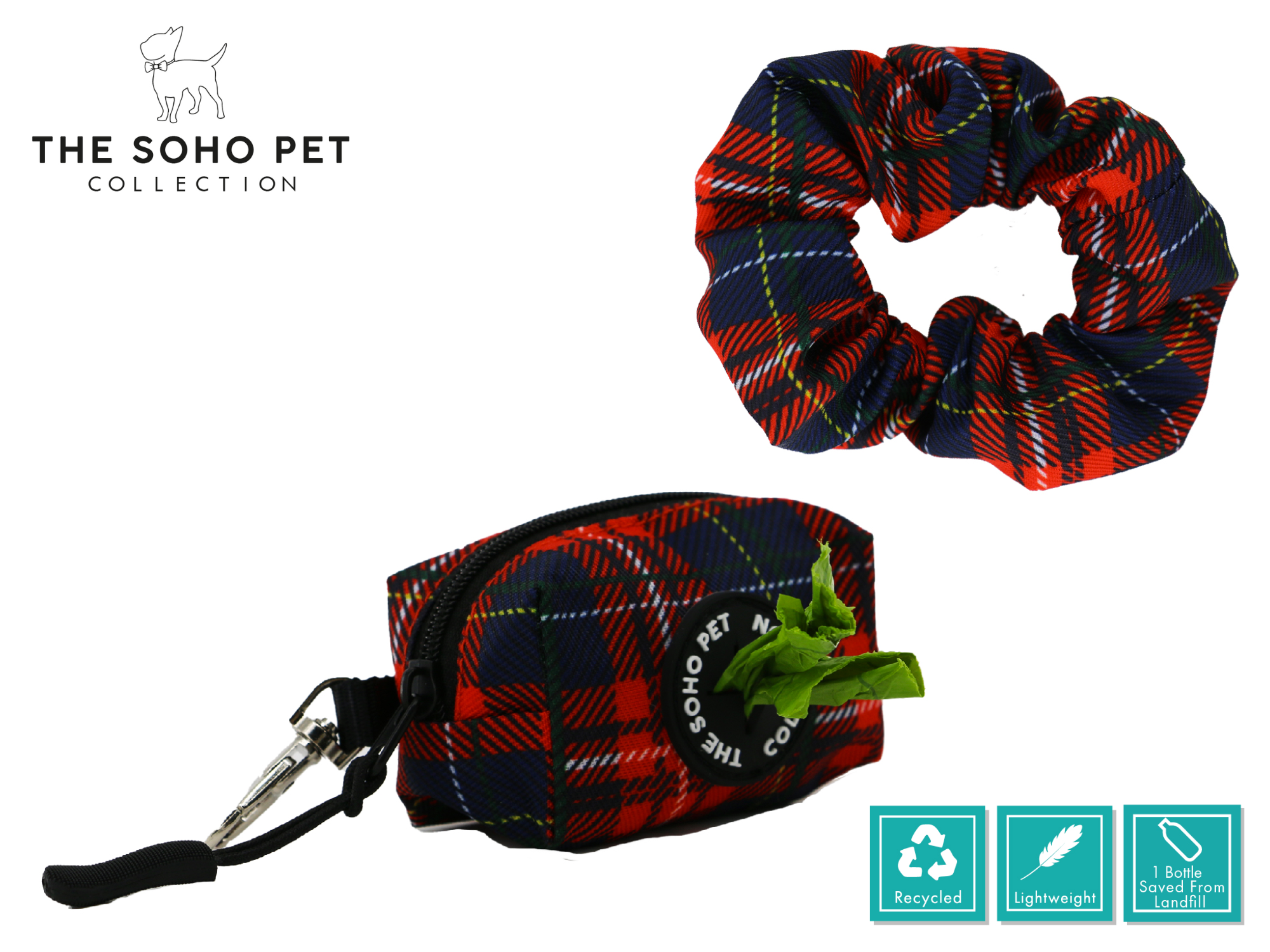 Tartan Pattern Poop Bag Dispenser & Scrunchie | ANCOL