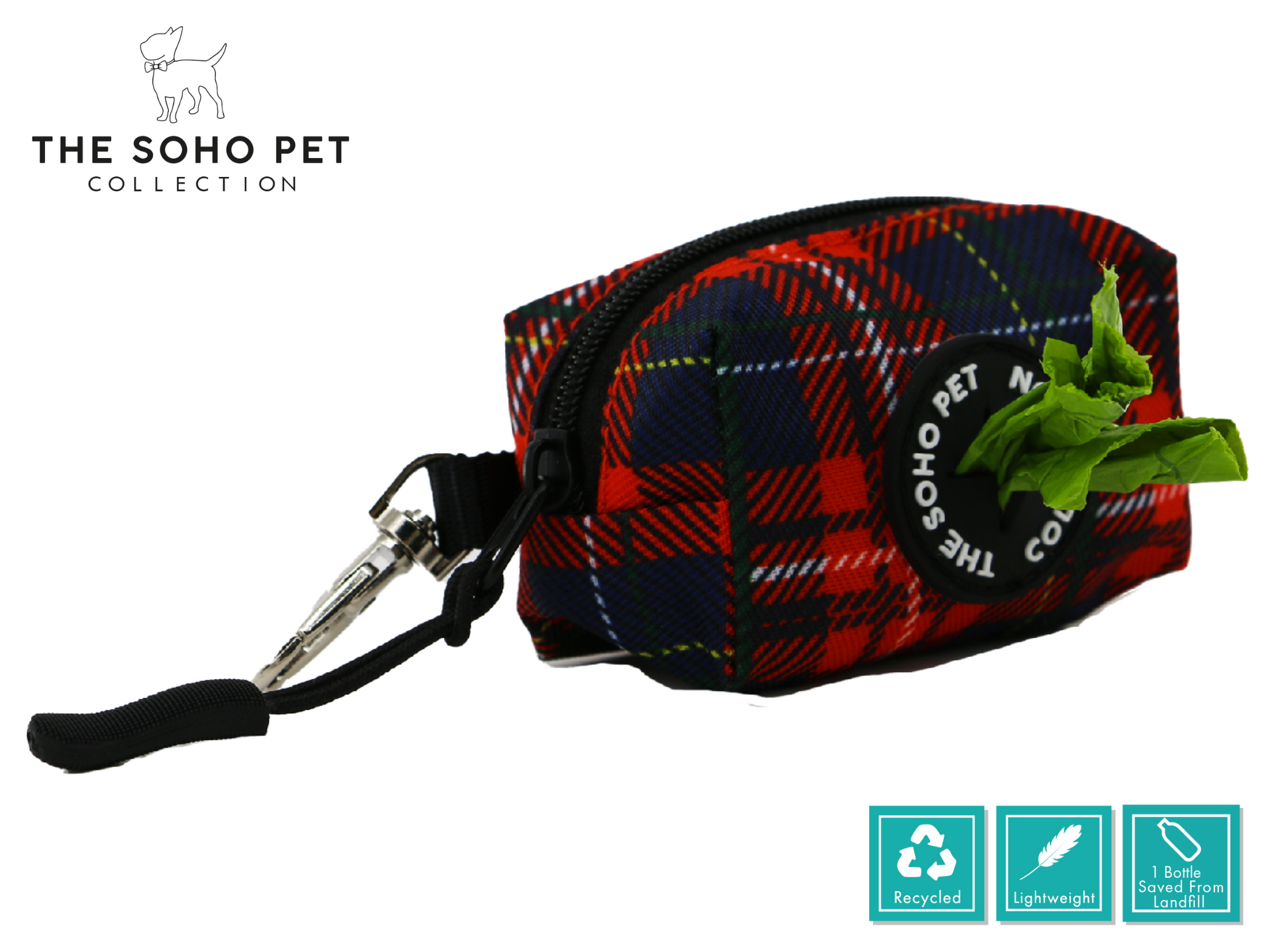 Tartan Pattern Poop Bag Dispenser & Scrunchie | ANCOL