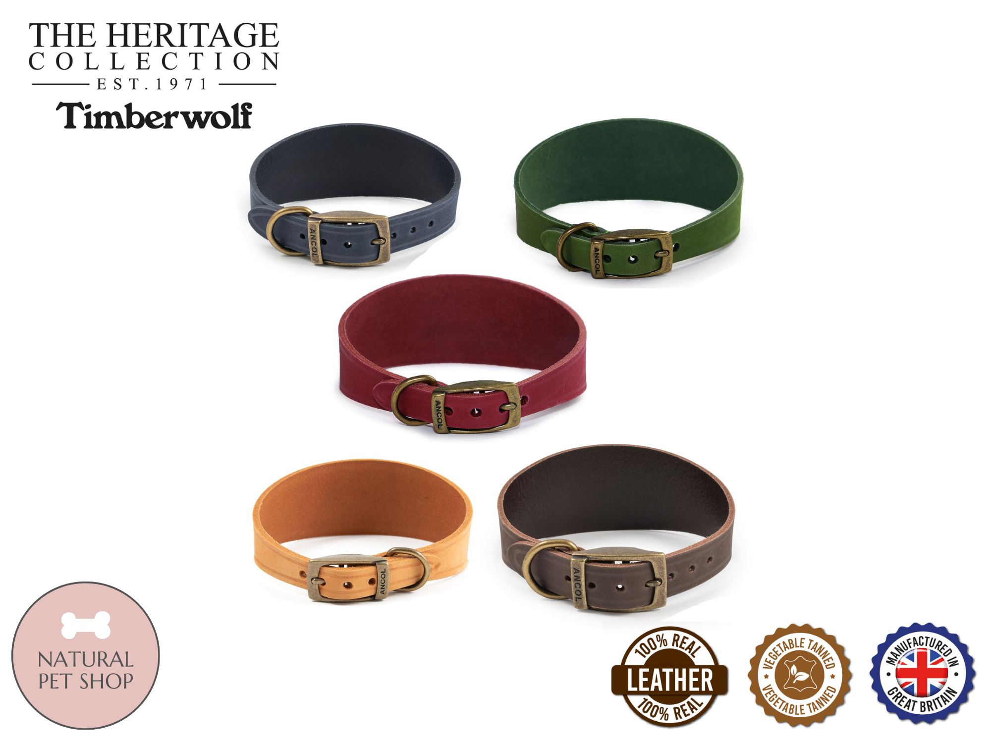 Timberwolf | Leather Collar for Greyhounds & Whippets