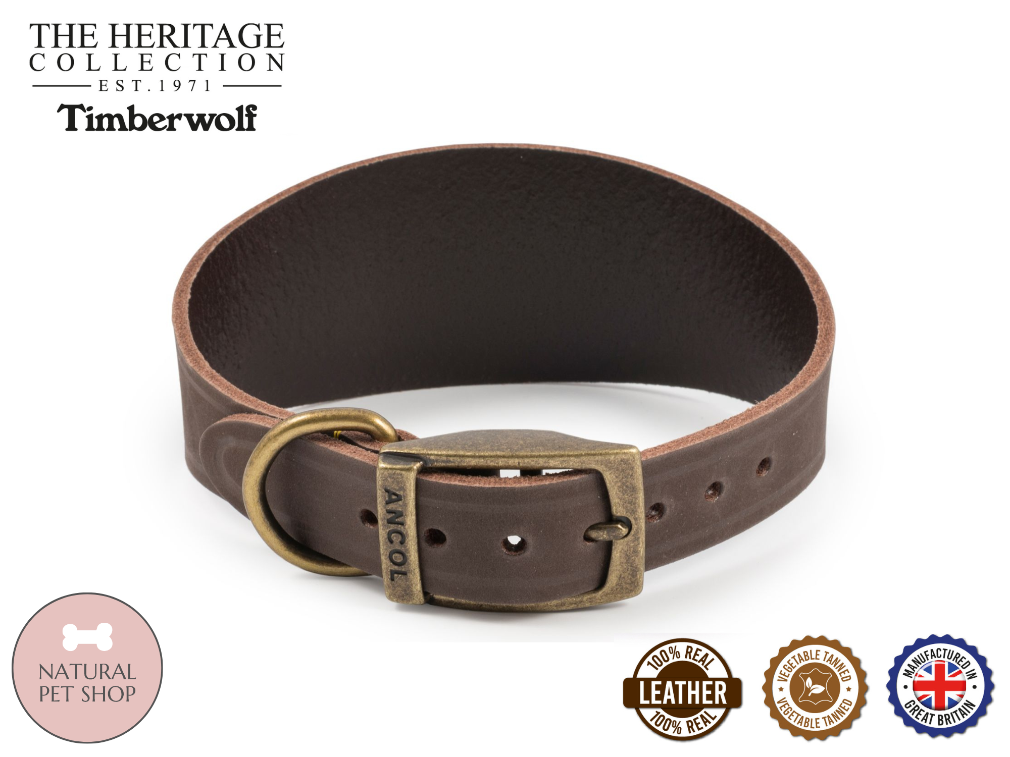 Timberwolf | Leather Collar for Greyhounds & Whippets
