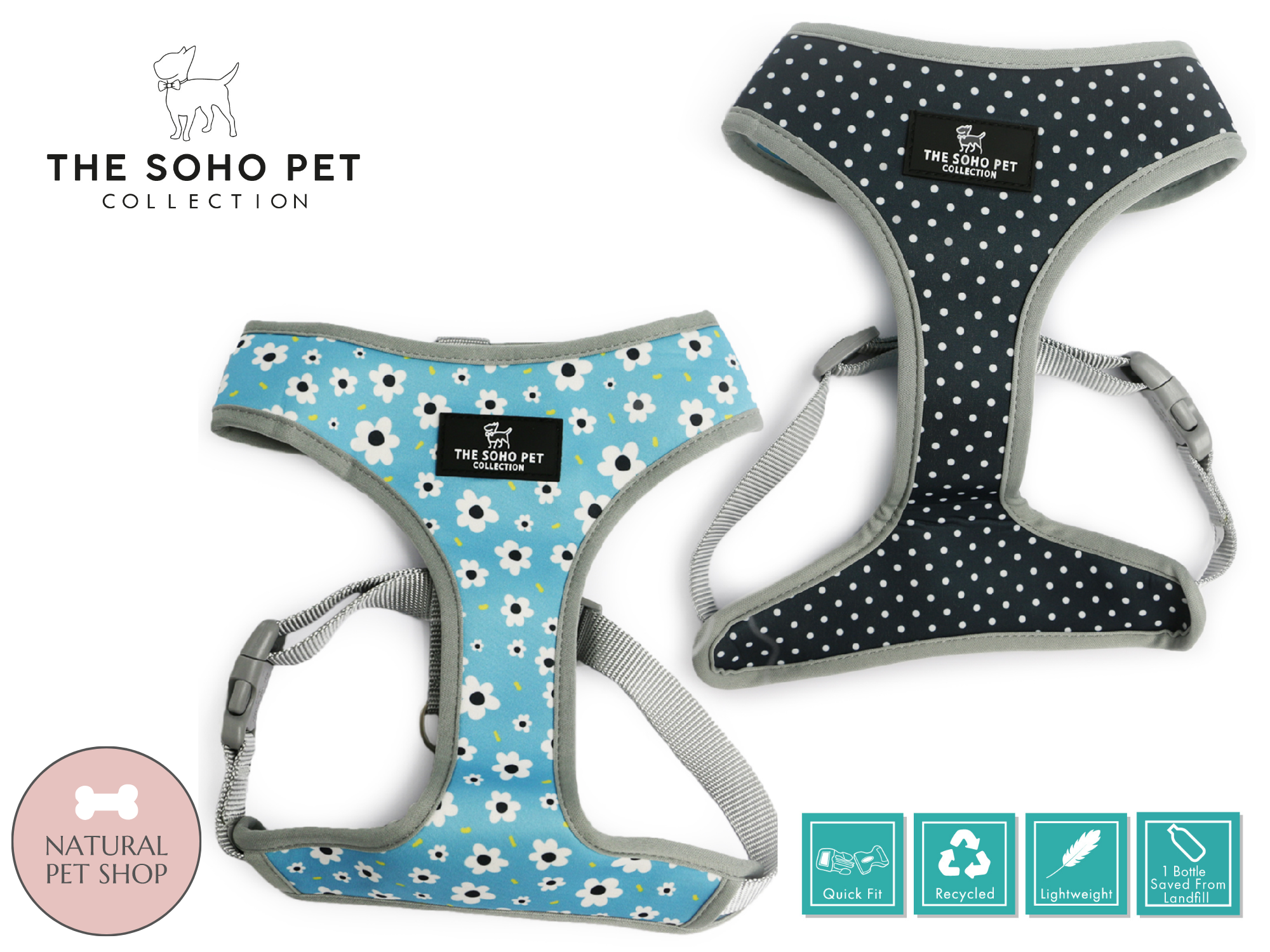 Daisy & Polka Dot Pattern Reversible Harness | ANCOL