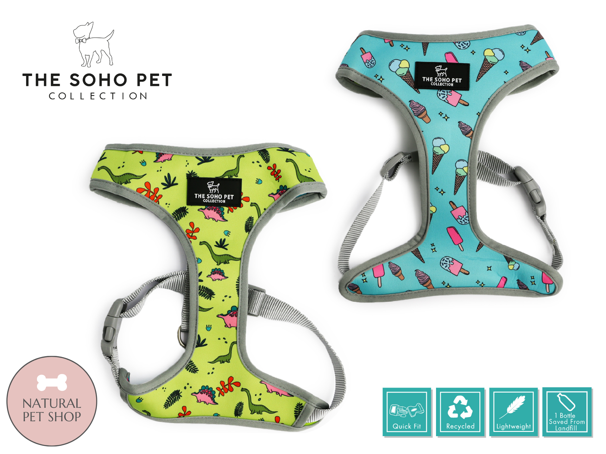 Dino & Ice Cream Pattern Reversible Harness | ANCOL