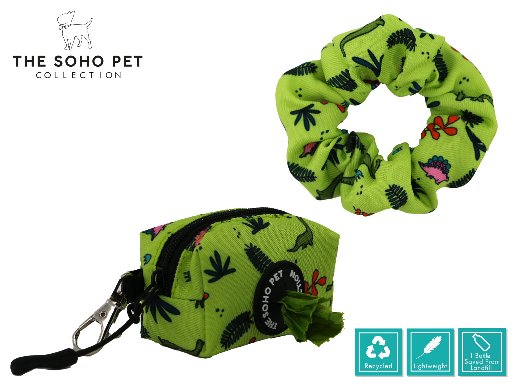 Dino Pattern Poop Bag Dispenser & Scrunchie | ANCOL