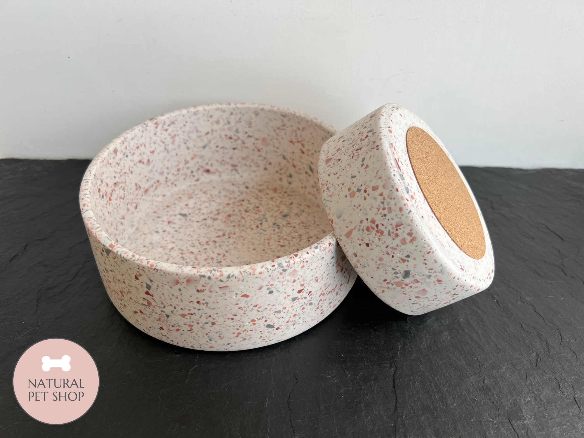 Hand-Made Premium Pet Bowls | White, Pink & Grey
